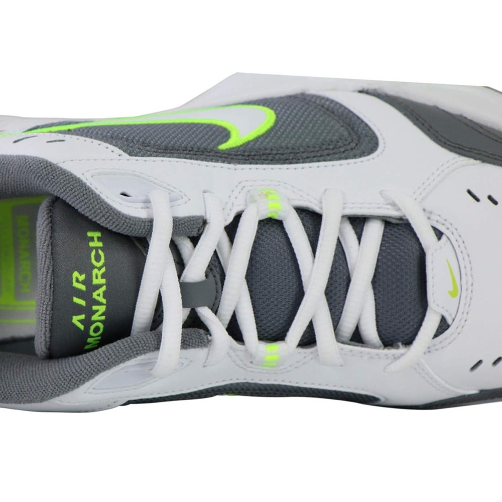 Nike Air Monarch IV Men's White and Gray Shoes with Neon Accents